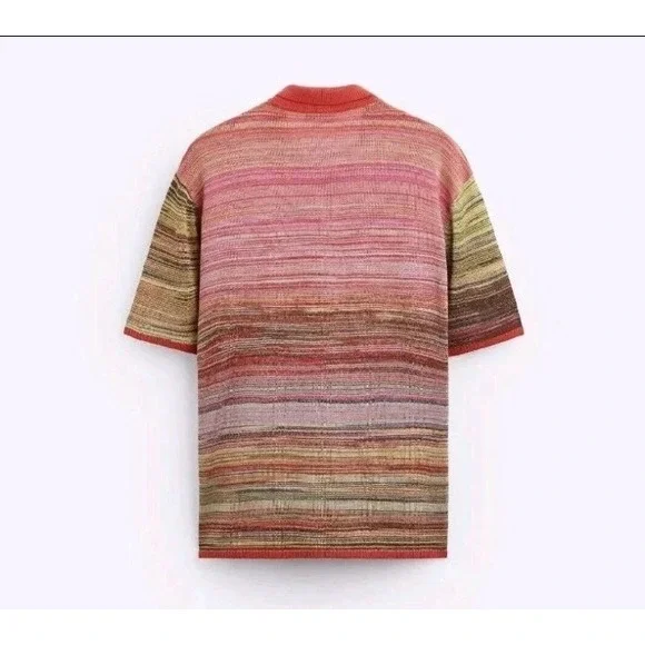 Zara Men's Short Sleeve Button Front Knit Sweater Multicolor Size L NWOT - Picture 5 of 13
